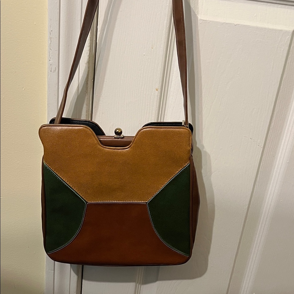 Vintage 70s Brown and Green Color block Shoulder Bag